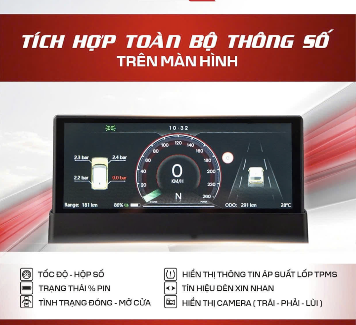 Màn hình ODO tích hợp áp suất lốp - cam lề VF3